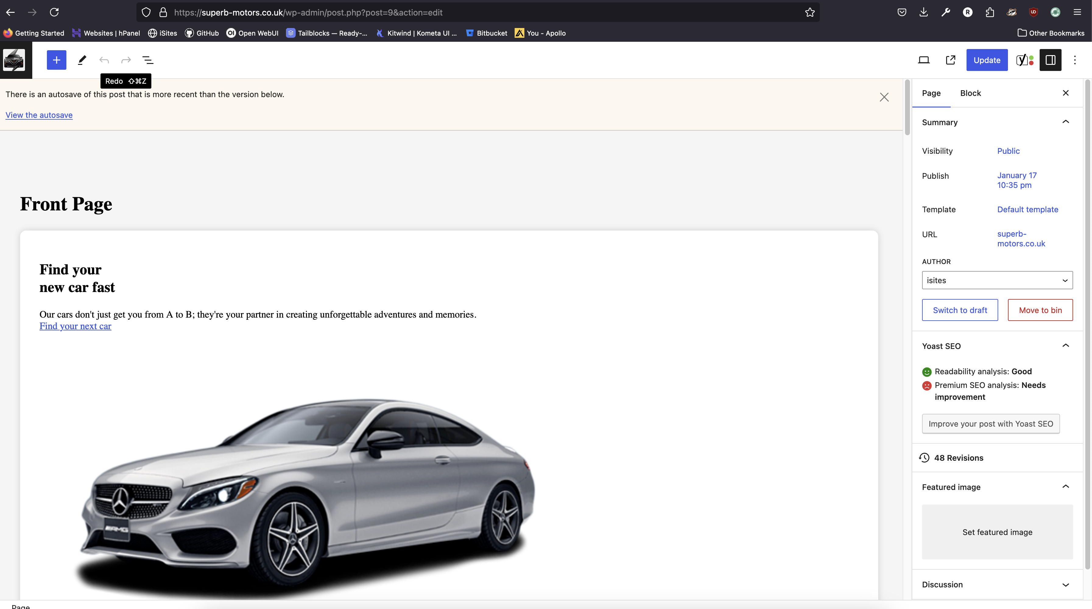 Ongoing website maintenance and optimisation for Superb Motors.