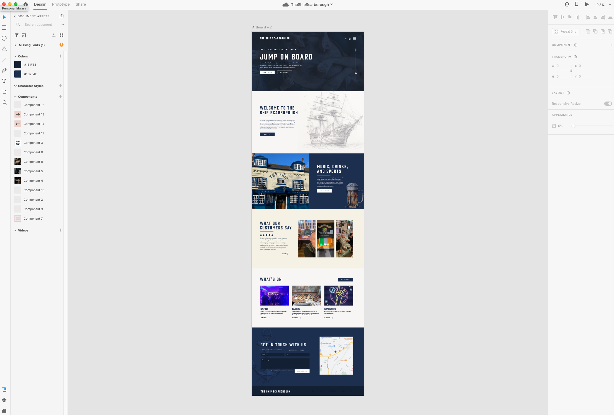 Bespoke design and custom animations created for The Ship Inn's website.